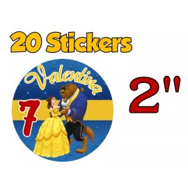 Handmade 20 ct  BEAUTY  AND THE  BEAST 2" Sticker for Bag Treat Box Birthday Party Favor
