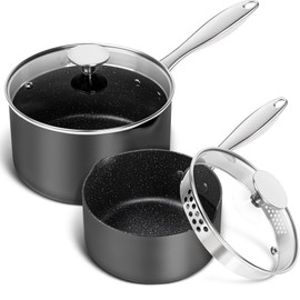 MICHELANGELO Hard Anodized Saucepan Set with Lids, Nonstick Saucepan with Pour Spouts & Strainer Lid for Easy Pour, Granite Derived Coating Sauce Pot Set - 1.5QT & 3QT Induction Sauce Pans