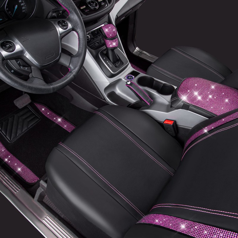 CAR PASS Bling Rhinestone Car Seat Covers Leather Shining Diamond