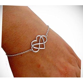 Infinity Sign With Heart Bracelet - 925 Sterling Silver - Love Symbol Link Statement Chunky Rhinestone Crystal Bangle Fashion Jewelry Bracelet For Women