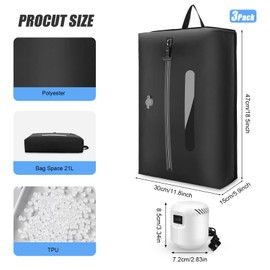 3 Pack Vacuum Travel Bags with Pump, 21L Compression Bags for Travel, IP67 Waterproof Airtight Zipper Vacuum Bags for Luggage & Backpack & Suitcase and Home Storage, Black