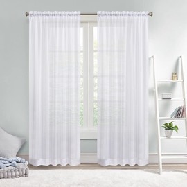 Megachest a pair of sheer Iris stripe pattern voile curtain with tie backs (White,W 56" x L 90" (2 Panels))