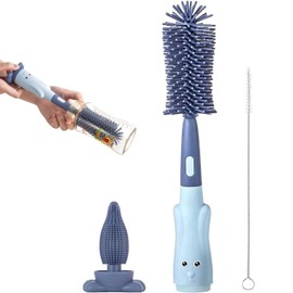 Cepillo de Limpieza para Botellas, Set de Cepillos para Botellas, Kit de Cepillos para Botellas con 3 Formas de Cepillos, Limpiador de Botellas y Cepillo para Tetinas y Cepillo de Pajita (Azul)