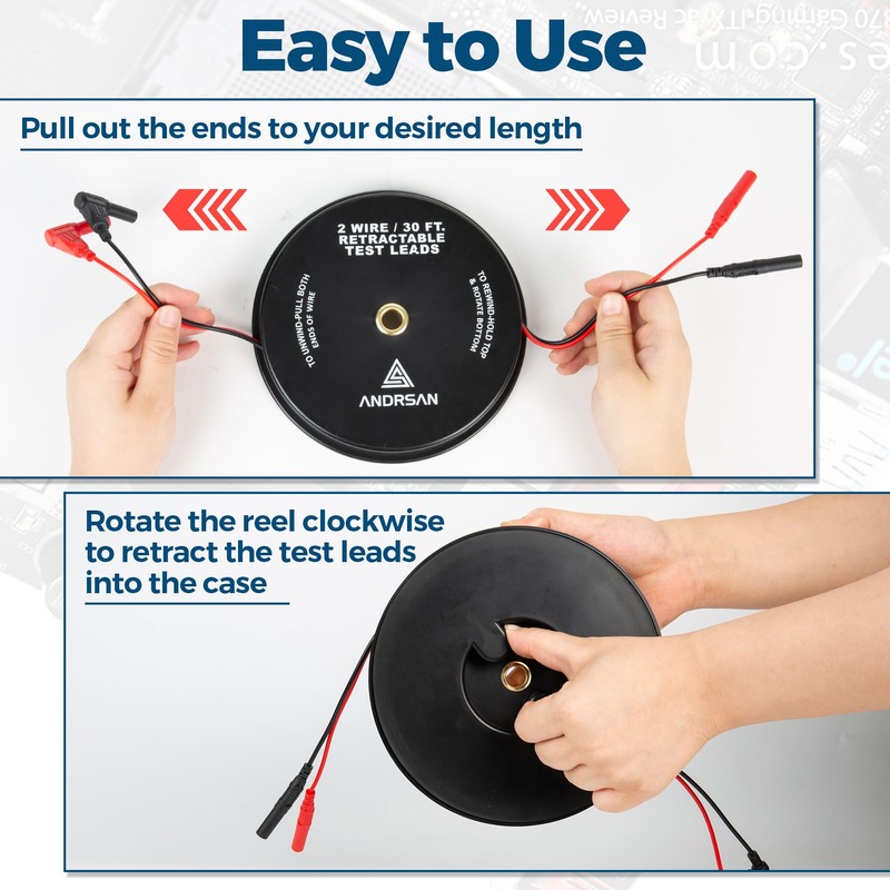2 Wire 30 ft Retractable Test Leads with 4 mm