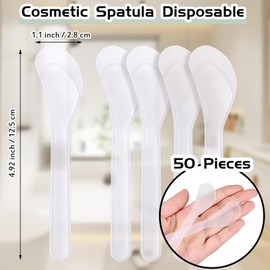 Patelai 50 Pieces Cosmetic Spatula Disposable Makeup Frosted Tip Spatula Plastic Makeup Tools Spoon Cosmetic Mask Spatulas Facial Cream Scoop Mask Spoon Stick for DIY and Sampling(Transparent)