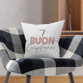 MUGFFINS 7 Birthday Pillow Cushion Padding included - in Italian - Buon compleanno! Rosa - Funny Anniversary Present - 15.7x15.7 inches