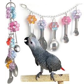 Yamibobo Bird Toy Bird Parrot Toy Spoon, Colorful Stainless Steel and Acrylic Cage Décor, Beak Conditioner for Birds with Soft Beaks, Good for Bird's Mental and Physical Health