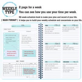 Undated Weekly Goals Notebook, A5 To Do List Planner with Spiral Binding, 5.7 x 8.0 inches