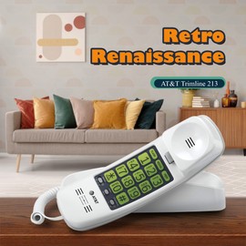 AT&T TRIMLINE 213 Corded Home Phone with Extra Big Buttons & Visual Ringer. No AC Power Required, Improved Easy-Wall-Mount, Lighted Keypad, 10 Speed Dial Keys, Volume Control, Senior Friendly. White