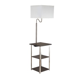 Ore International 6951ASN Dru Square Side Table Floor Lamp & Charging and USB Station, Brush Silver