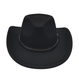 Willheoy Cowboy Hat Men Women Western Hat Costume Cowgirl Hat Unisex Cowboy Hats Black Wide Brim with Leather Strap for Adults, C-black