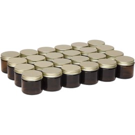North Mountain Supply 2 Ounce Amber Glass Straight Sided Spice/Canning Jars - with 53mm Gold Metal Lids - Case of 24