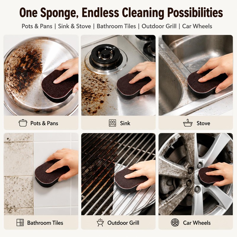 5 Pack Carborundum Sponge with Holder, Nano Emery Scrub Sponge