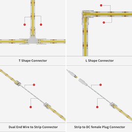 ENQIMAOYI 2-pin COB LED Strip Light Connectors 5 Types Strip to DC Plug Solderless Extension Connectors for 5mm 12v/24v Single Color LED Strip Lights