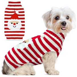 ABRRLO Dog Christmas Sweater Cute Striped Santa Xmas Dog Cat Outfit New Year Holiday Costumes Puppy Cat Sweater with Leash Hole for Small Medium Large Dogs Girl Boy Turtleneck Winter Warm Pet Clothes