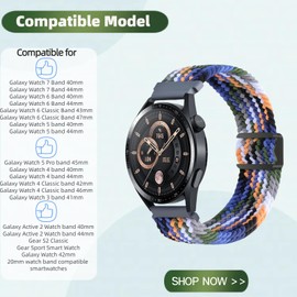 QIEMUTER 3 Pcs Magnetic Elastic Bands Compatible with Galaxy Watch 7/6/5/4/FE/Active 2/Gear S2 Classic/Sport, 20mm Stretchy Nylon Wristband