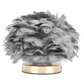 Feather Table Lamp, LED Touch Control, Dimmable Modern Feather Lamp with 3 Colour Modes, USB Charging, Elegant Decorative Bedside Lamp for Bedroom, Living Room, Wedding (Grey)