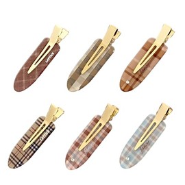 Mtuihfo No Crease Hair Clips, Multicolor Makeup No Bend Hair Clips, Skincare Hair Barrettes for Bangs Hairstyling (6Pcs-Plaid)
