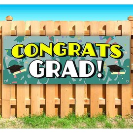 Congrats Grad Banner 13 oz | Non-Fabric | Heavy-Duty Vinyl Single-Sided With Metal Grommets