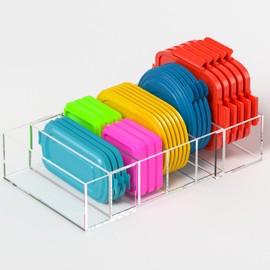 YUNEASELF Expandable Lid Storage Organizer: Kitchen Food Container Lids Organizer for Cabinet - Acrylic Extra Large 10-18" Food Storage Container Holder for Cabinets Cupboards Pantry Drawer