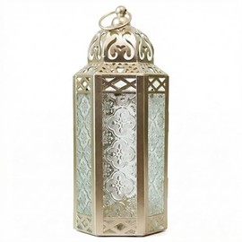 Vela Lanterns Candelabro Decorativo para Velas marroquíes de Oro Blanco para Mesa o Colgante, decoración de Interiores, Patio o Porche al Aire Libre, Bodas, Mediano