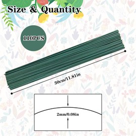 QMLING Pack of 110 Flower Wires, Green, Floristry Wire, 30 cm, 2 mm Flower Trunk Wire, Craft Wire for Flower Crafts, Bouquet, Artificial Flowers