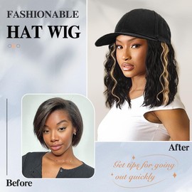 CHRSHN Peluca De Sombrero Para Mujer, Gorra De Béisbol Con Extensiones De Cabello, Gorro Sintético Con Cabello Incorporado, Peluca Rizada Ajustable Para Uso Diario (H2/18)