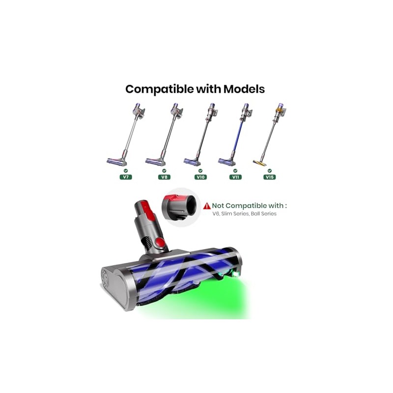 Upgraded 2 Brushes Vacuum Head Replacement for Dyson V7/V8/V10/V11/V15/SV10/SV11/SV12/SV14/SV15/SV22((Not for