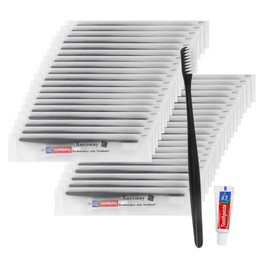 Xuezoioy Disposable Toothbrushes with Toothpaste Pack of 30,Black Individually Wrapped Disposable Travel Toothbrush Kit in Bulk for Homeless,Nursing Home,Shelter,Hotel,Charity