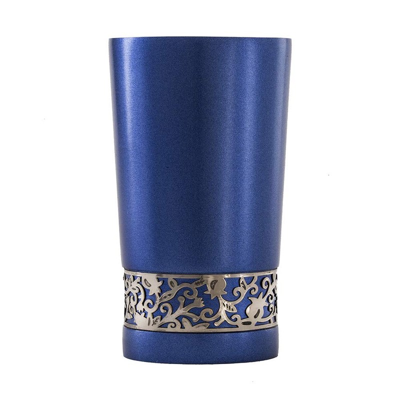 (Blue Cup with Silver Lace) - Wine Goblet Anodized Aluminium