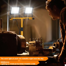WUFOTY Work Light Rugged, Easy to use, 21,000 Lumen Work Light Stand, 2 Adjustable LED Work Light Heads Collapsible Tripod, 6,500 Kelvin, Great Replacement for Older Halogen Work Lights