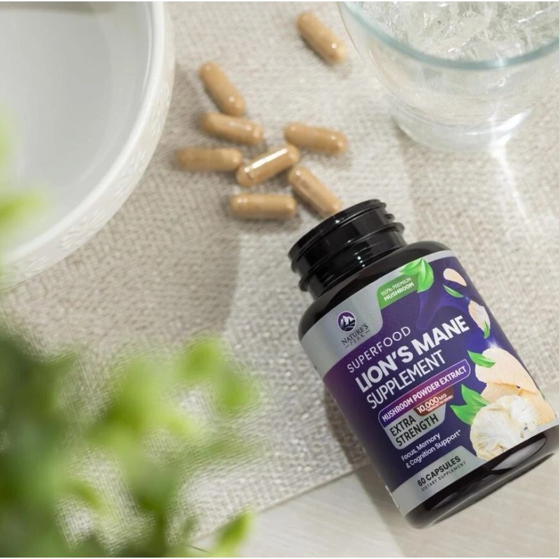 Nature's Peak Lions Mane Supplement Mushroom Capsules 10,000mg, Brain &