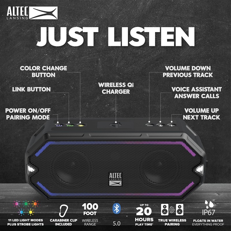 Altec Lansing - HydraBlast Wireless Portable Bluetooth Speaker, IP67 Waterproof