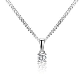 Miore Diamond Pendant Necklaces For Women in 9ct 375 White Gold with Silver Curb Chain 45 cm- 0.15ct Solitaire Diamond Necklace Delivered in Jewellery Box