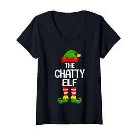 Womens Chatty Elf Xmas Matching Family Elf Squad Christmas V-Neck T-Shirt
