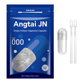 AngtaiJN Pullulan Vegan Empty Capsules Size 000 (Pack of 100) Super Clear Empty Capsules for Filling with 2 Micro Spoons, DIY Vegan Capsules Empty 000 Compatible with Capsule Filler, Size 000
