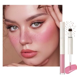 Freckle Blush Pen,2 in 1 Double-ended Waterproof Long Lasting Ultra-Blendable Quick Dry Light Brown Freckle Stamp Pencil and Pink Liquid Blush for Natural Face Makeup,Vegan & Cruelty -free