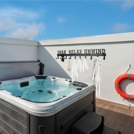 Hot Tub Towel Rack for Outdoor 28 inches, Hot Tub Accessories Holder with 10 Hooks,Towel Rack for Bathroom and Outside Hot Tub, Wall Mount Towel Organizer for Towels,Coats and Robes