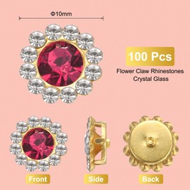 sourcing map 100pcs Sew on Rhinestones, 10mm Flower Claw Rhinestones Crystal Glass Metal Base Sewing Gems Buttons for Sewing Accessories Clothes Shoes Earring Belt Crafts, Purple