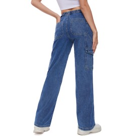 Tapata Women's 26"/28"/30"/32"/34" Cargo Jeans Straight Leg Short Petite Regular Tall Denim Y2K Pants Deep Blue, XS