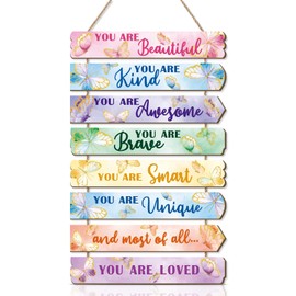 ANHUIB Butterfly Hanging Wall Plaque Inspirational Wall Art for Kids Watercolor Inspirational Positive Quotes You are Kind Baby Princess Nursery Room Wood Signs Motivational Decor