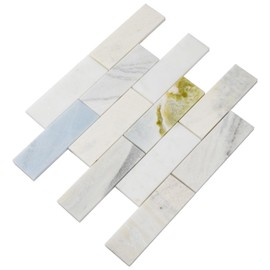 Tenedos HTC358 Alpine Sheen 2x6 Polished Marble Mosaic Tile for Bathroom Wall, Shower Accent, Fireplace Surround, Kitchen Backsplash (Box of 5 Sheets)