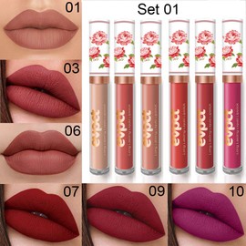 6Pcs Matte Liquid Lipstick Set,Dark Red Matte Lipstick Lip Stain Long Lasting 24 Waterproof Lip Gloss Gift Set ,Lipstick Sets for Women Lippies Lip Makeup Lipgloss Beauty Kit (Set01)