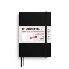 LEUCHTTURM1917 372621 Weekly Calendar & Notebook Medium (A5) 2026, 18 Months 07.2025-12.2026, Soft Cover, Black, German