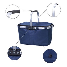 GIORSEN Collapsible Insulated Basket, 9.8 gal (30 L), Large Capacity, Durable, Aluminum Handle, Ultra Lightweight, With Lid, Soft Cooler Box, For Supermarkets, Outdoors, Sea Play, Sports Festivals,