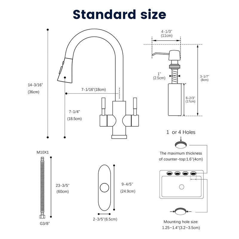 DAYONE 2 Handle Kitchen Faucet with Soap Dispenser, Two-Handle Kitchen