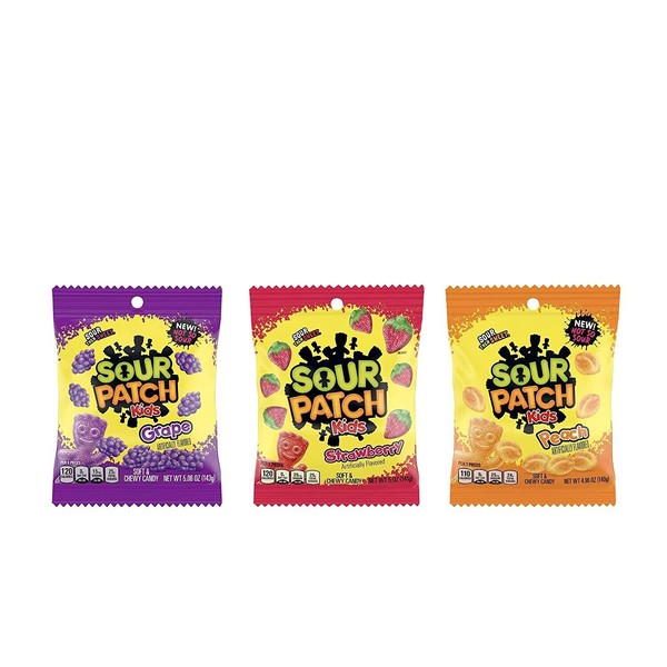 Sour Patch Kids VARIETY PACK OF 3 BAGS Chewy Candy--Sour then Sweet!