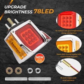 yucenbra 78 LED Pedestal Fender Lights, Semi Truck Turn Signal with Flashing Light, Red/Amber Dual Face Marker Light for Peterbilt 579 587 Kenworth W900 Freightliner, IP67 Waterproof