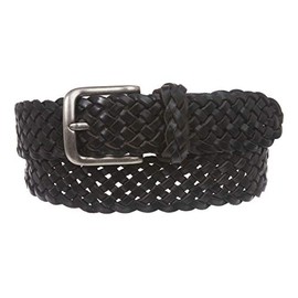 Women's 1 3/8" Braided Woven Solid Leather Belt, Black | S/M - 32"