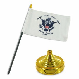 Coast Guard Flag 4"x6" Desk Flag USCG Table Stick flag Gold Base